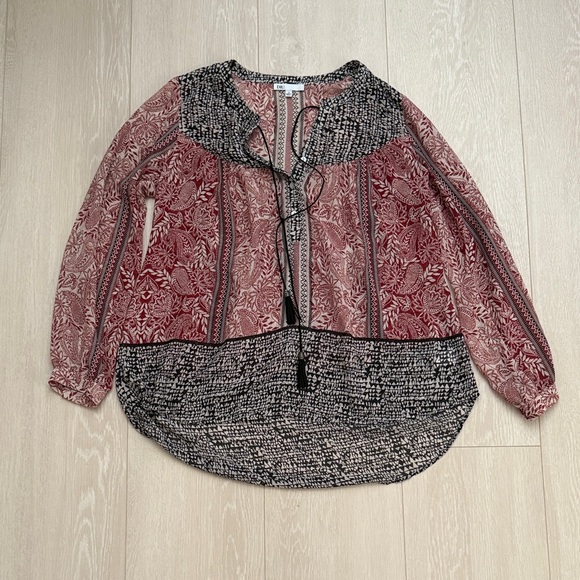 3/$10 DR2 Peasant Blouse in Pink and Black with Tassels - Picture 3 of 8